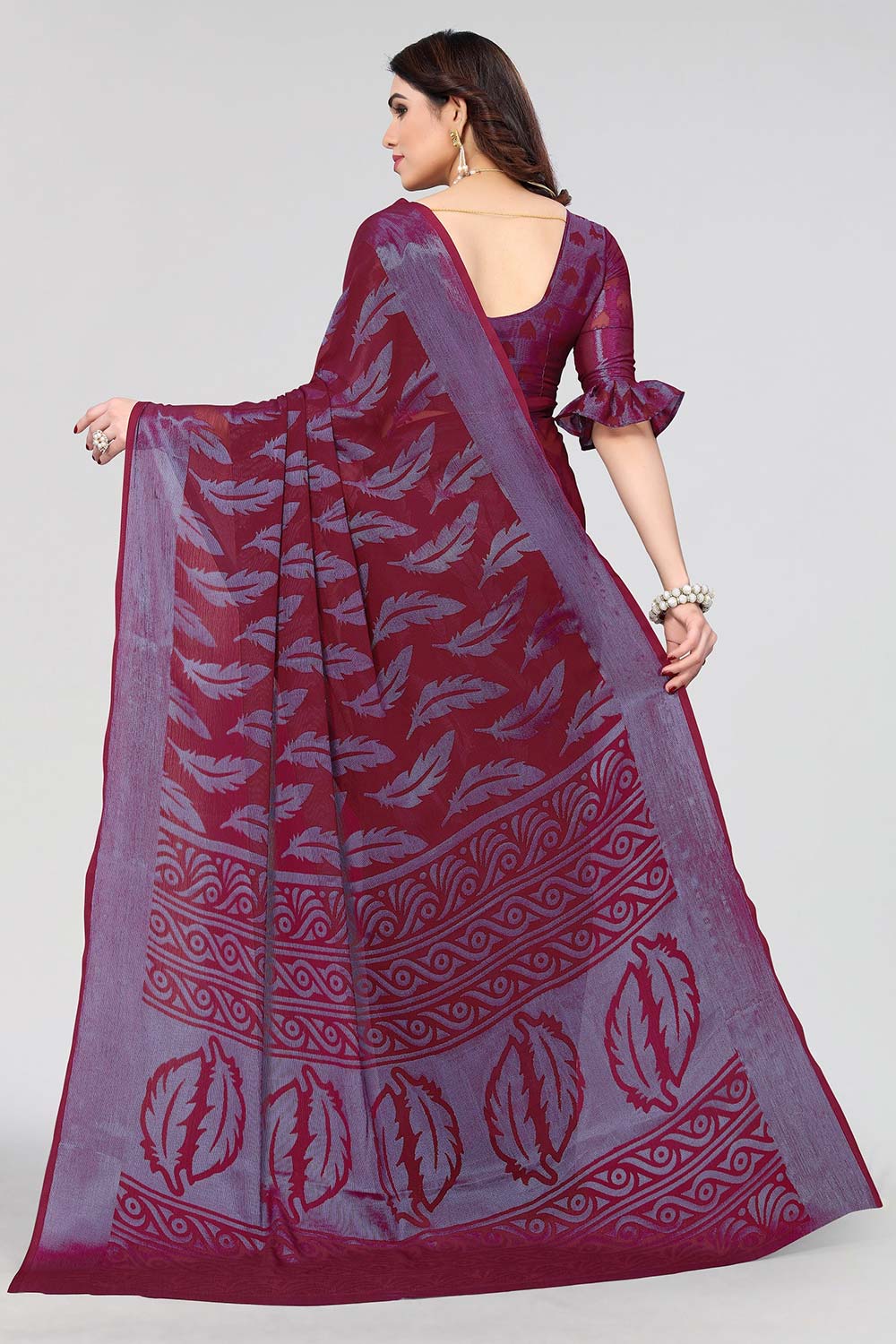 Magenta Chiffon printed Saree