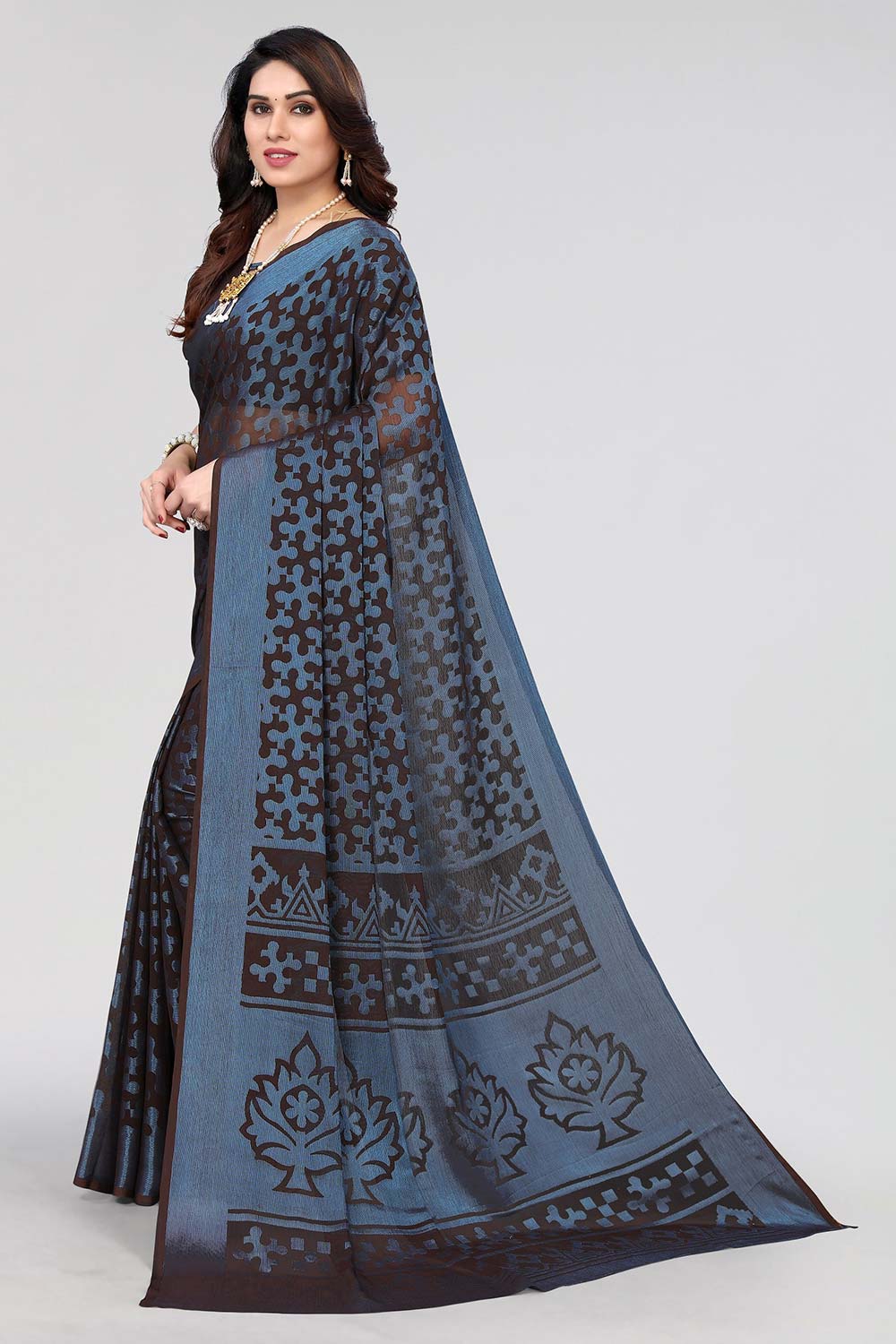 Black Chiffon printed Saree