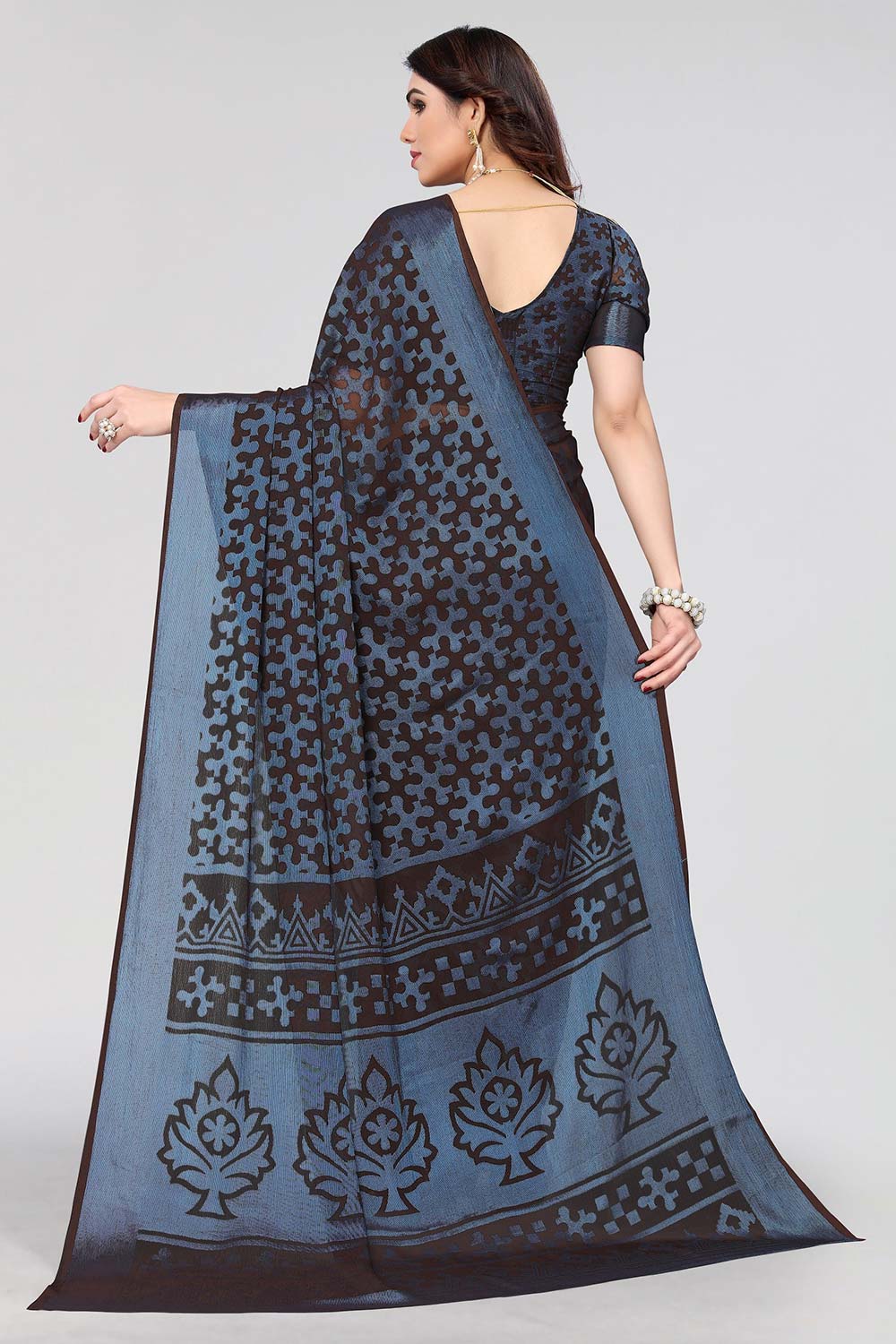 Black Chiffon printed Saree