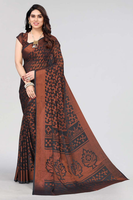 Grey Chiffon printed Saree