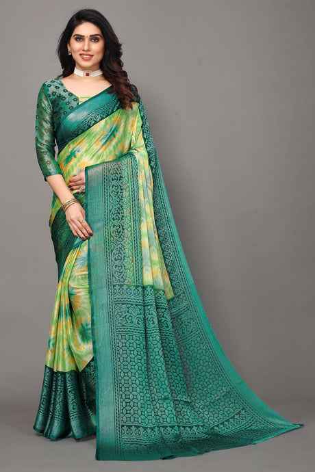 Green Chiffon printed Saree