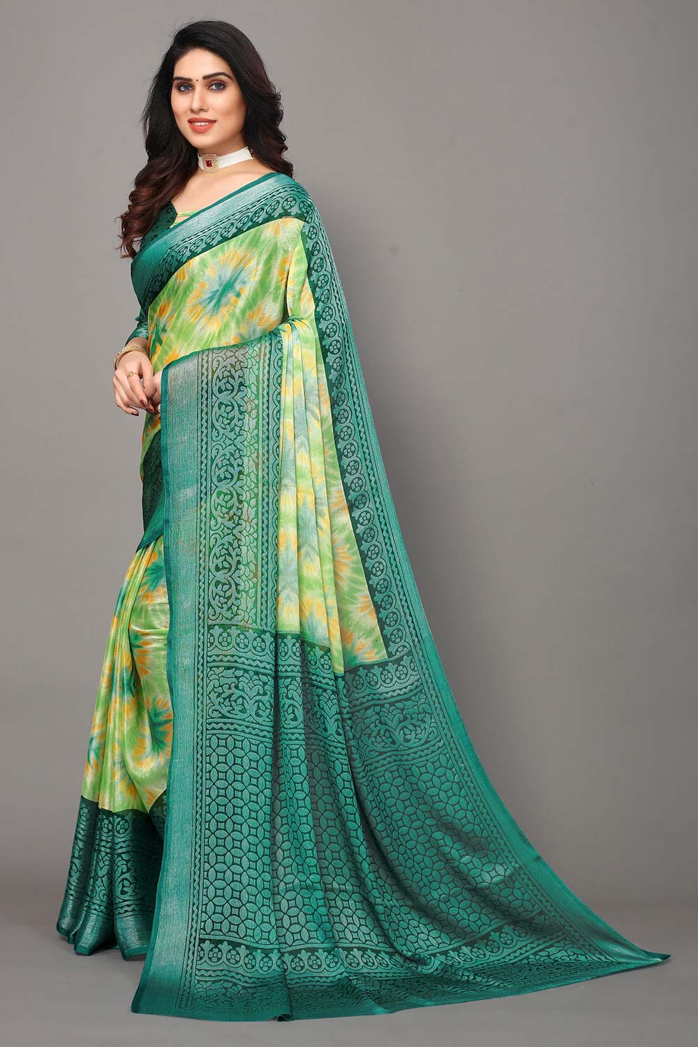 Green Chiffon printed Saree