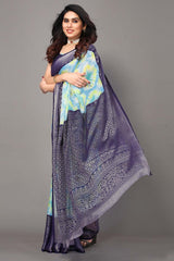 Blue Chiffon printed Saree