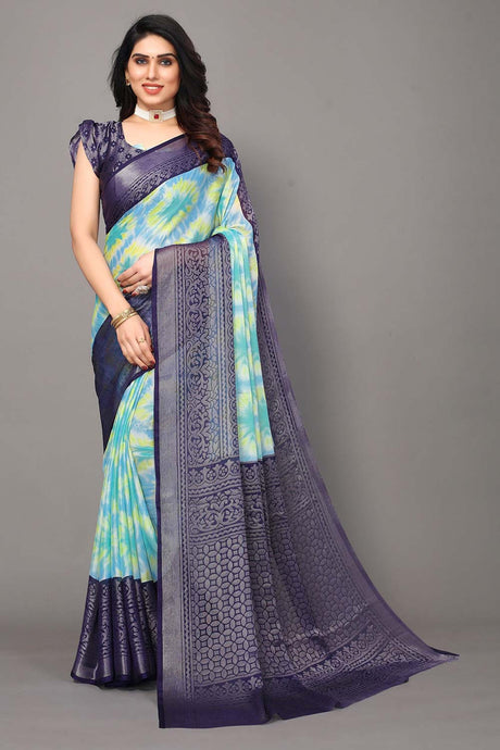 Blue Chiffon printed Saree