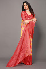 Red Chiffon printed Saree