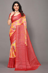 Red Chiffon printed Saree