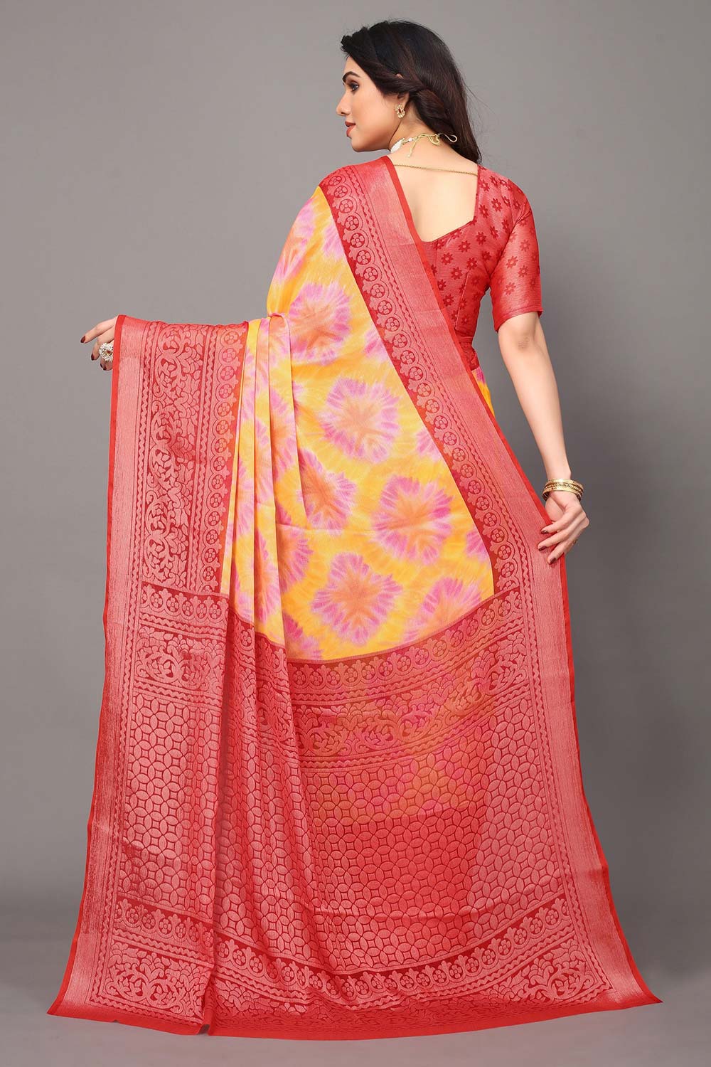 Red Chiffon printed Saree