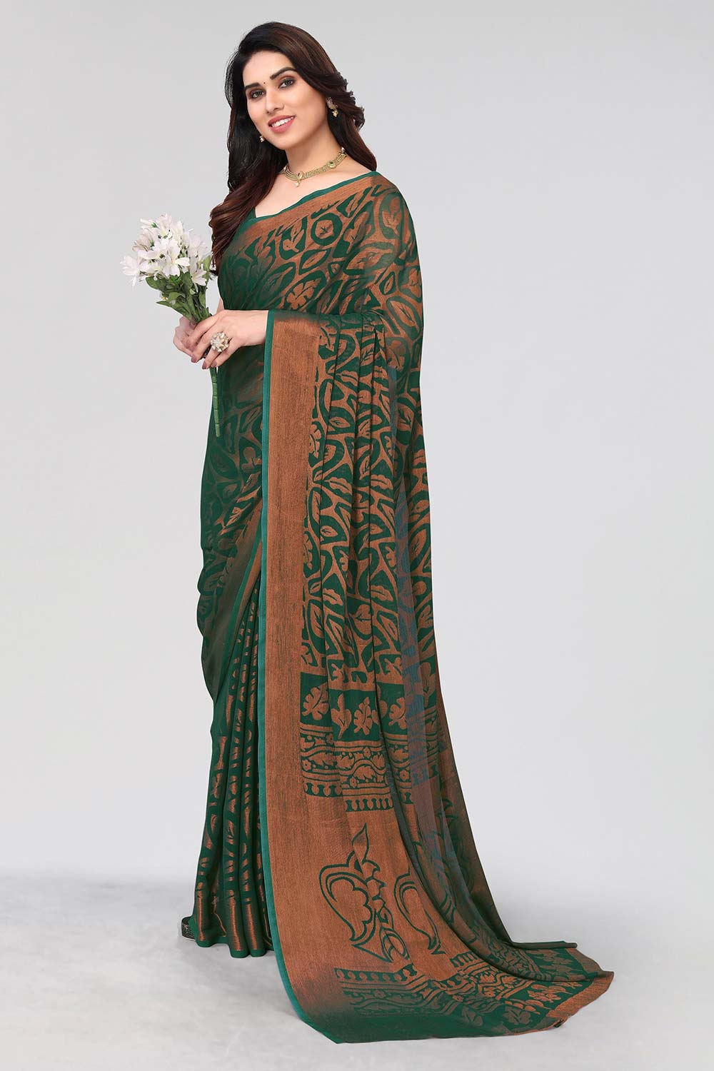 Green Chiffon printed Saree