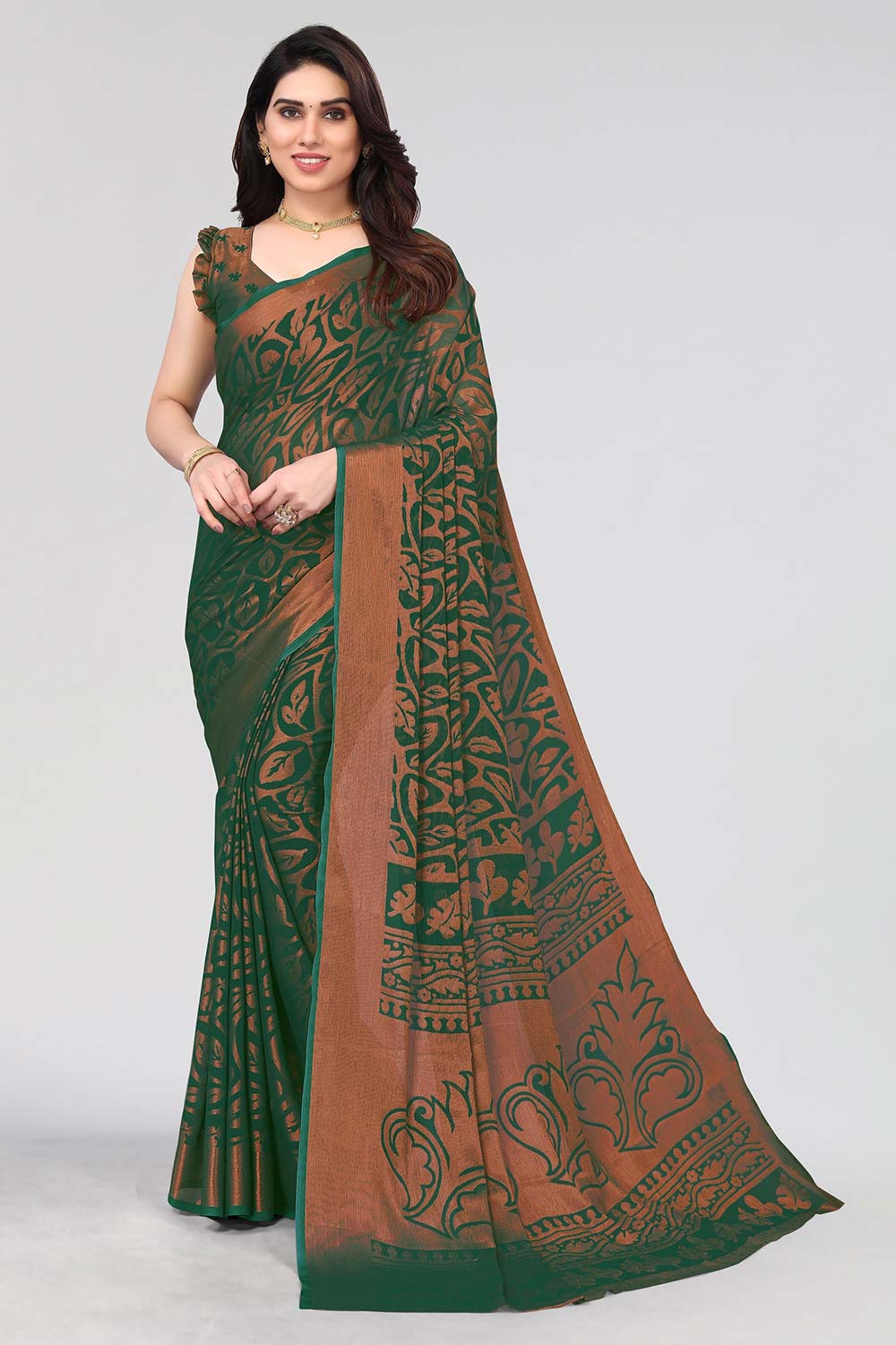 Green Chiffon printed Saree