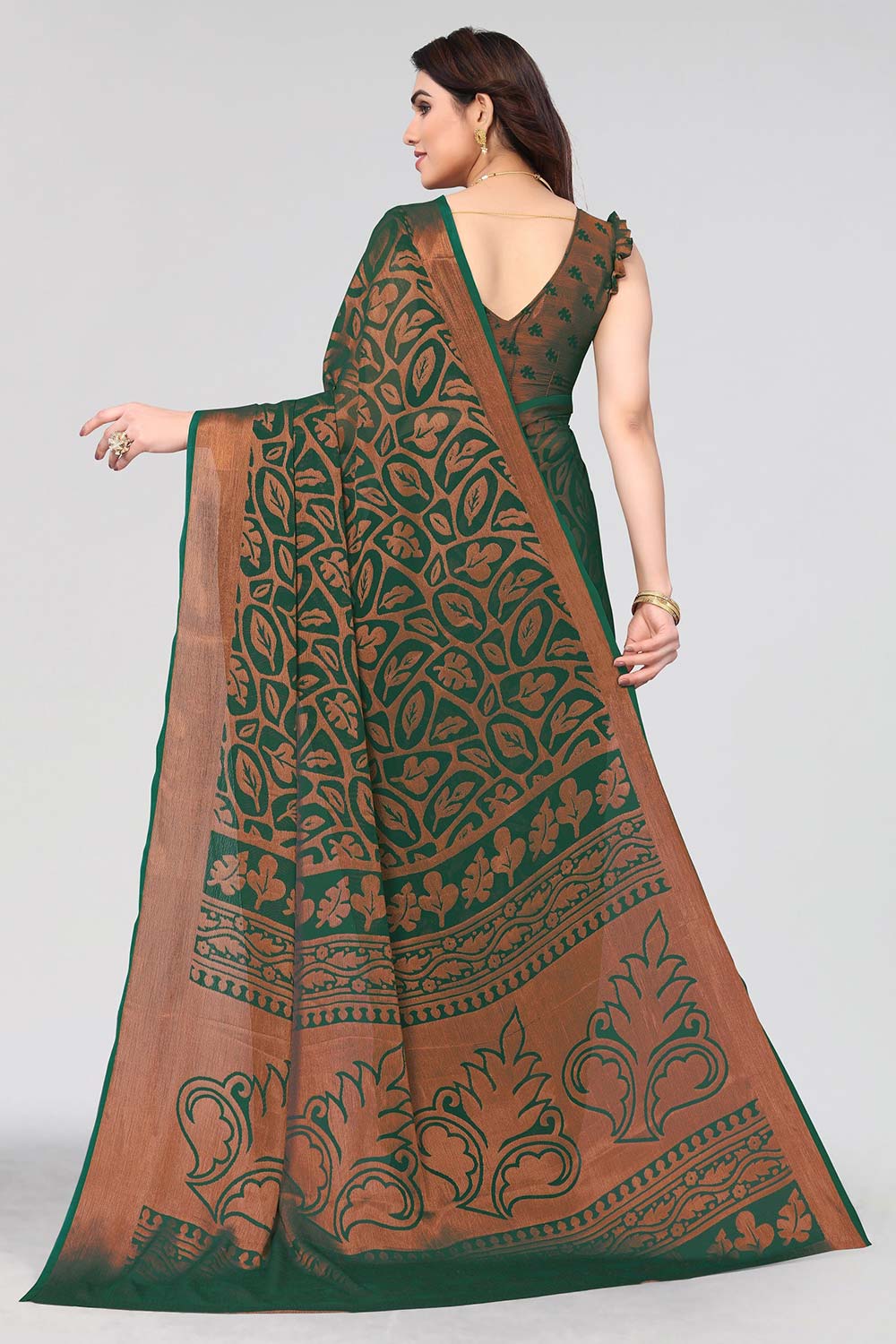 Green Chiffon printed Saree