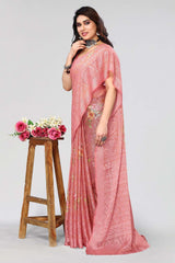 Pink Chiffon printed Saree