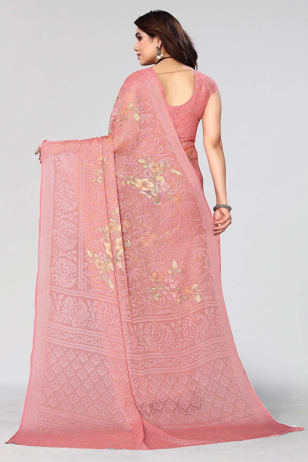 Pink Chiffon printed Saree