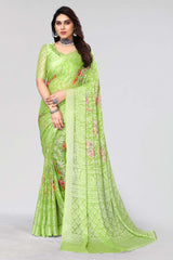 Green Chiffon printed Saree