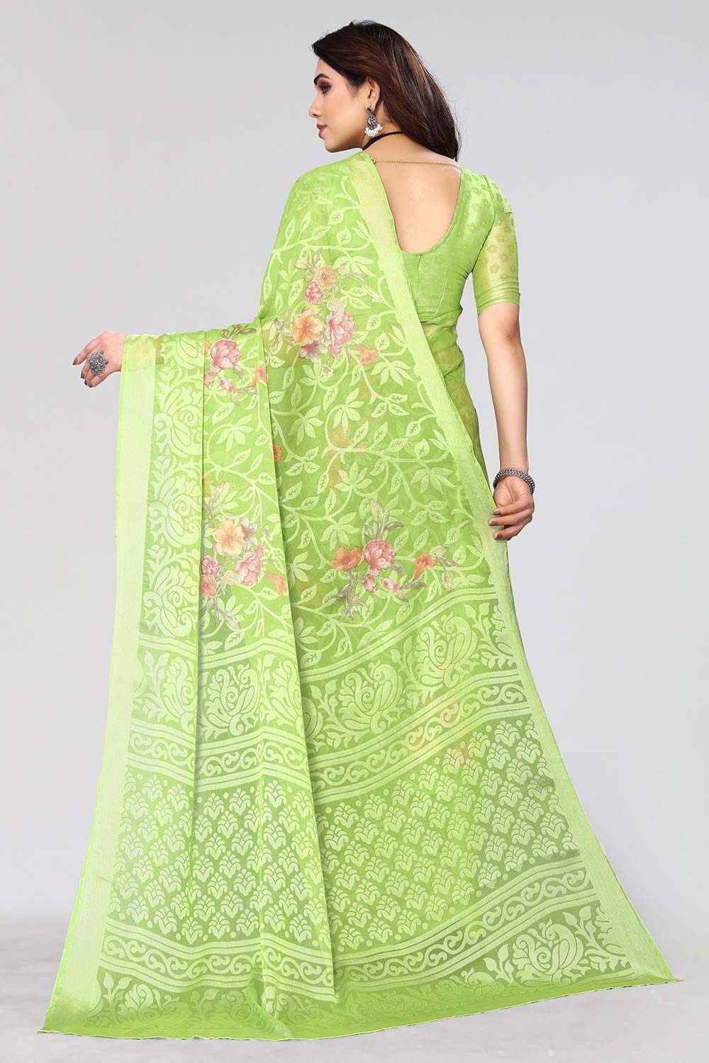 Green Chiffon printed Saree