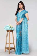 Blue Chiffon printed Saree