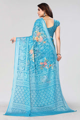 Blue Chiffon printed Saree