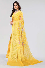 Yellow Chiffon printed Saree