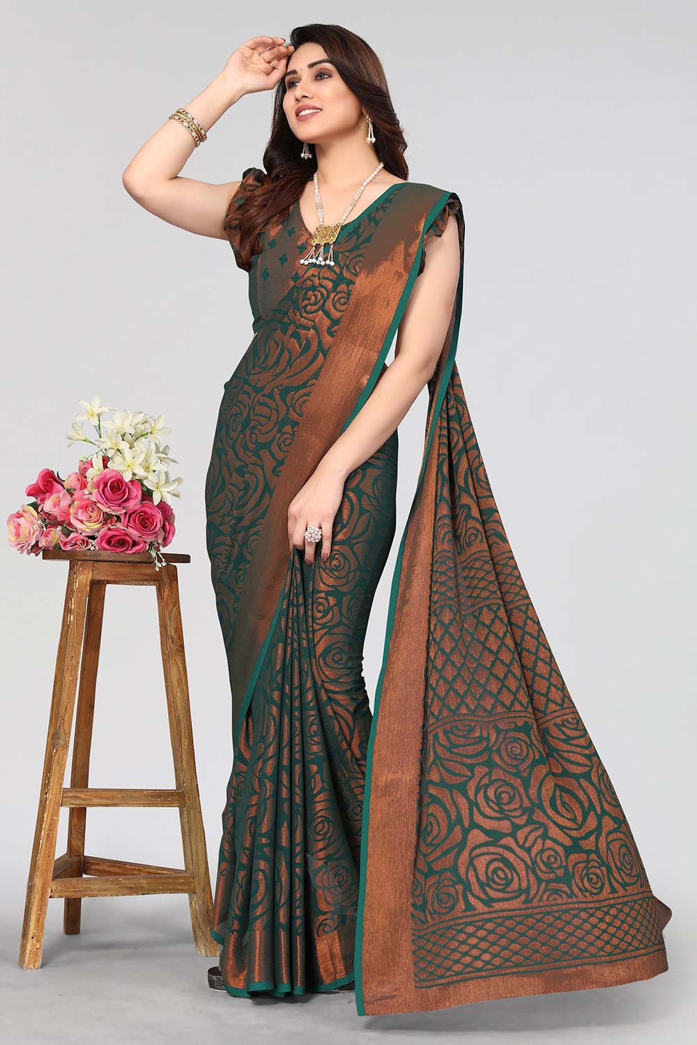 Green Chiffon printed Saree