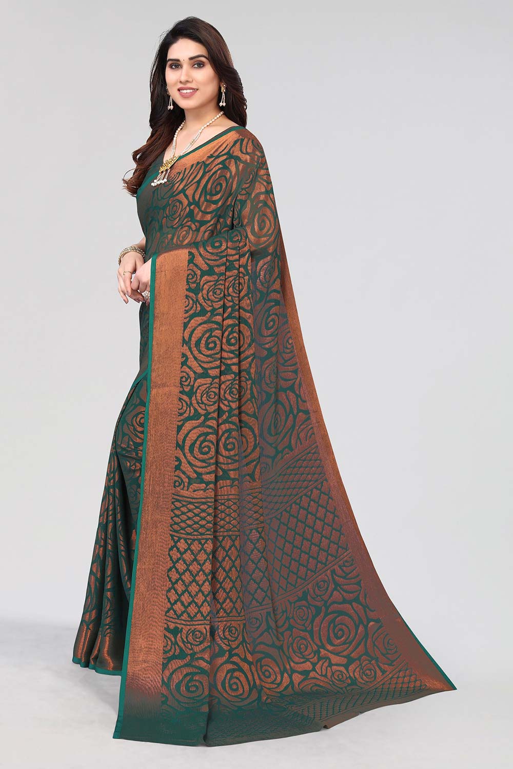 Green Chiffon printed Saree