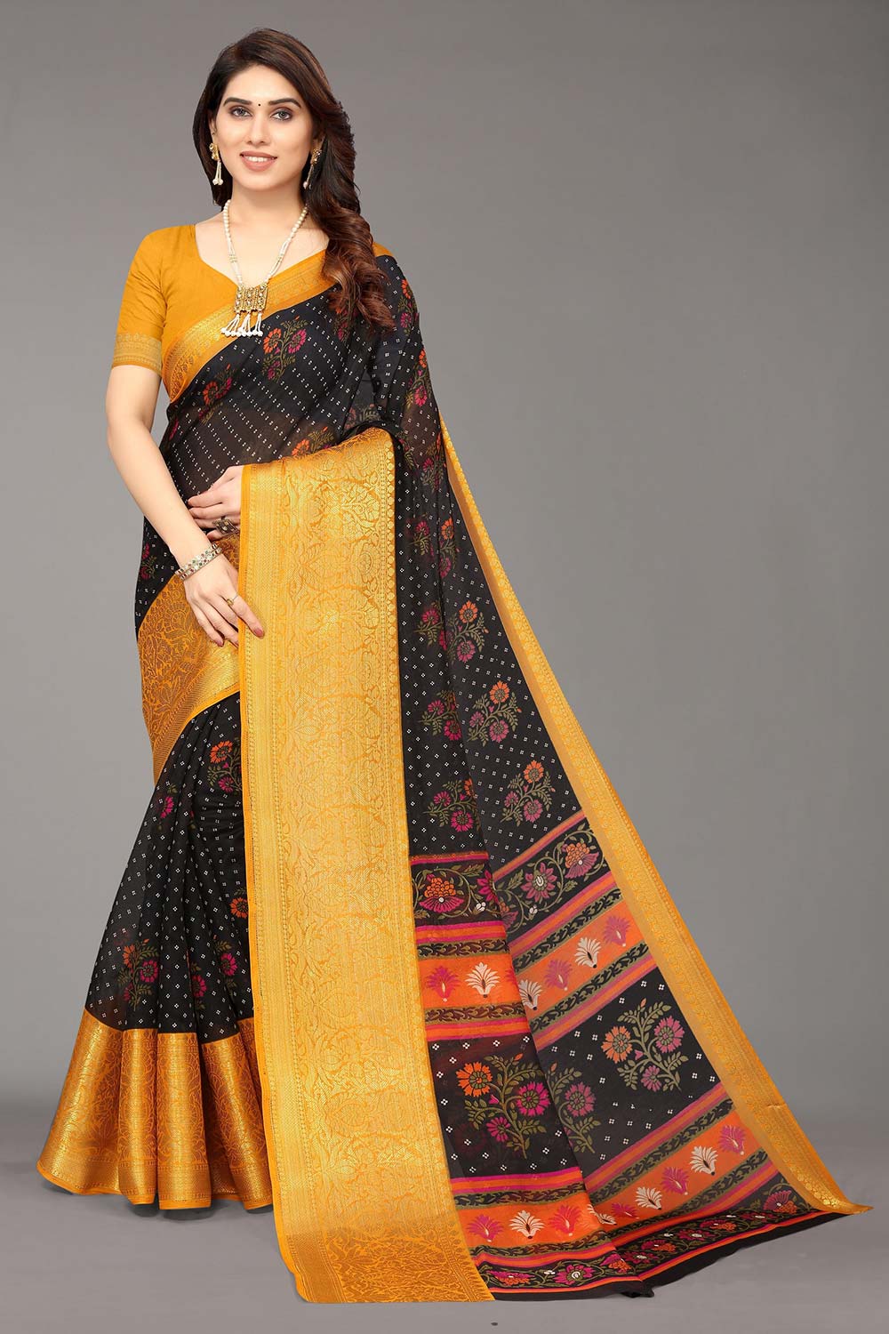 Black Silk Blend Woven Saree