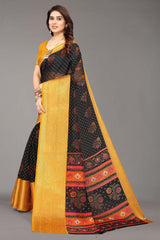 Black Silk Blend Woven Saree