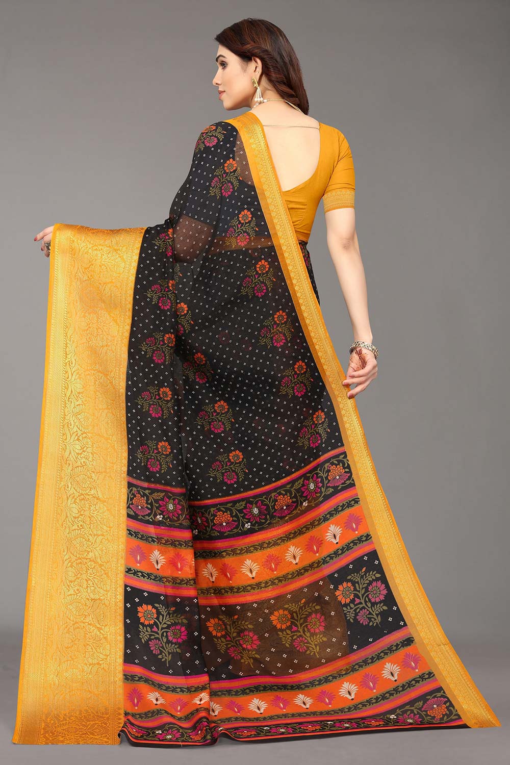 Black Silk Blend Woven Saree