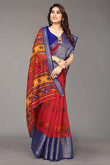 Red Silk Blend Woven Saree