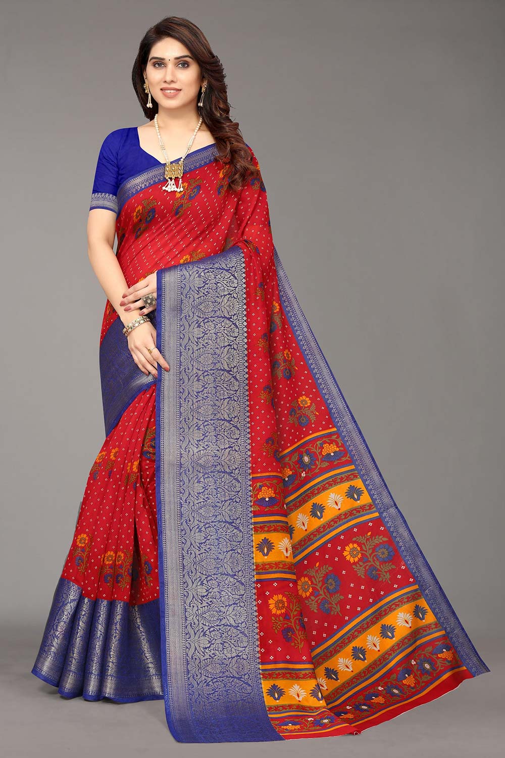 Red Silk Blend Woven Saree