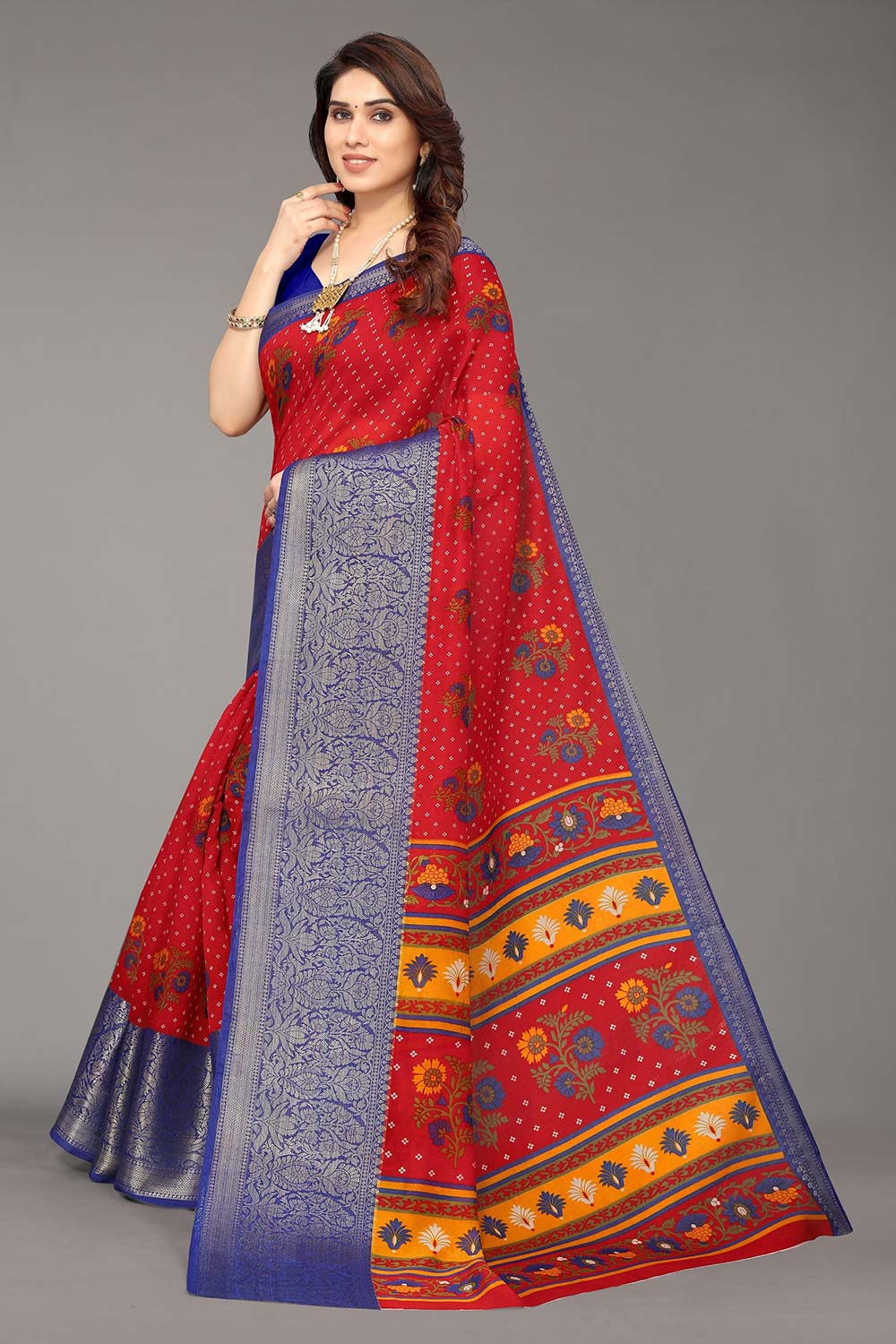 Red Silk Blend Woven Saree