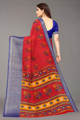 Red Silk Blend Woven Saree