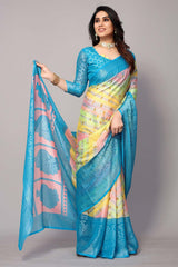 Blue Chiffon printed Saree