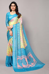 Blue Chiffon printed Saree