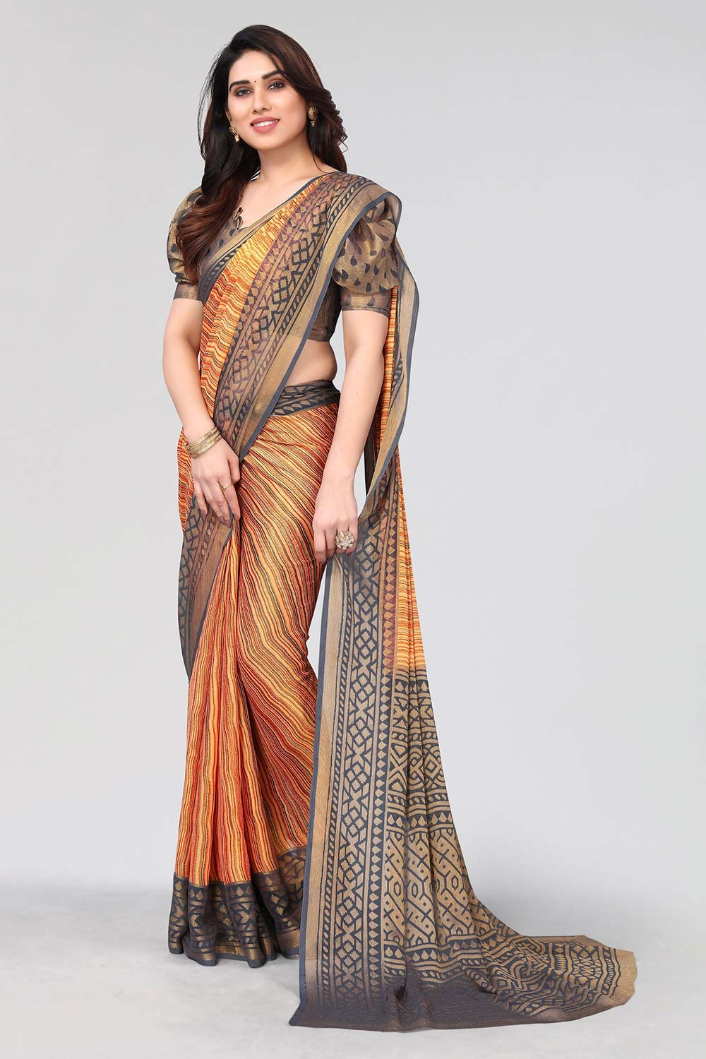 Grey Chiffon printed Saree