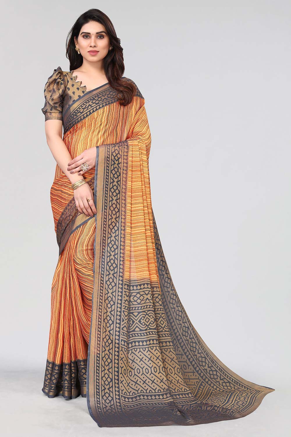 Grey Chiffon printed Saree