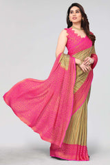 Pink Chiffon printed Saree