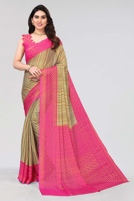 Pink Chiffon printed Saree