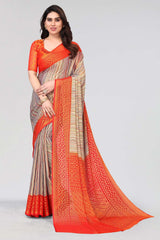 Red Chiffon printed Saree