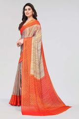 Red Chiffon printed Saree