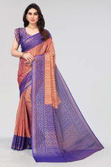 Blue Chiffon printed Saree