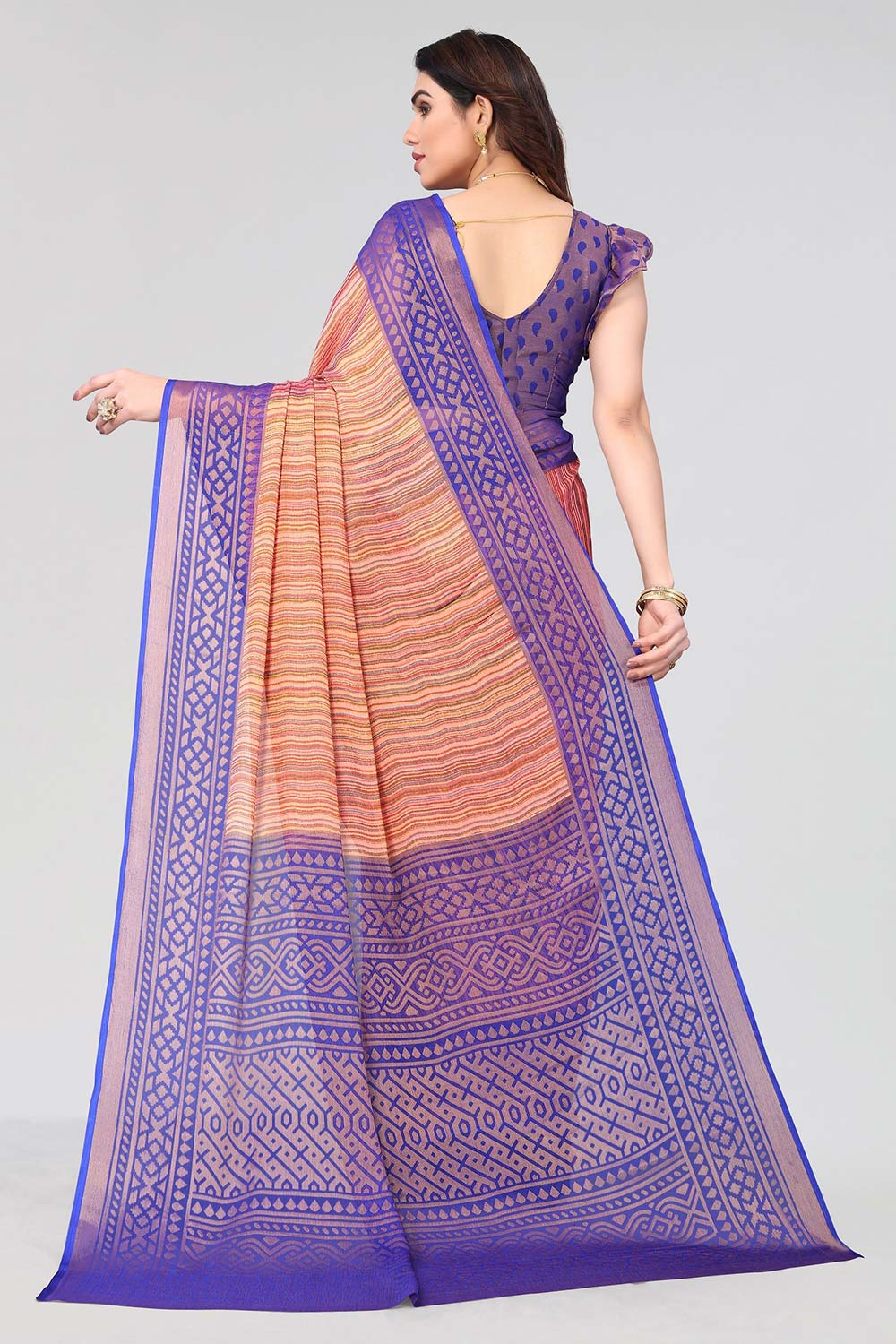 Blue Chiffon printed Saree