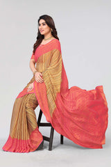 red Chiffon printed Saree