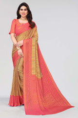 red Chiffon printed Saree