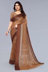 Brown Chiffon printed Saree