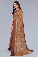 Brown Chiffon printed Saree