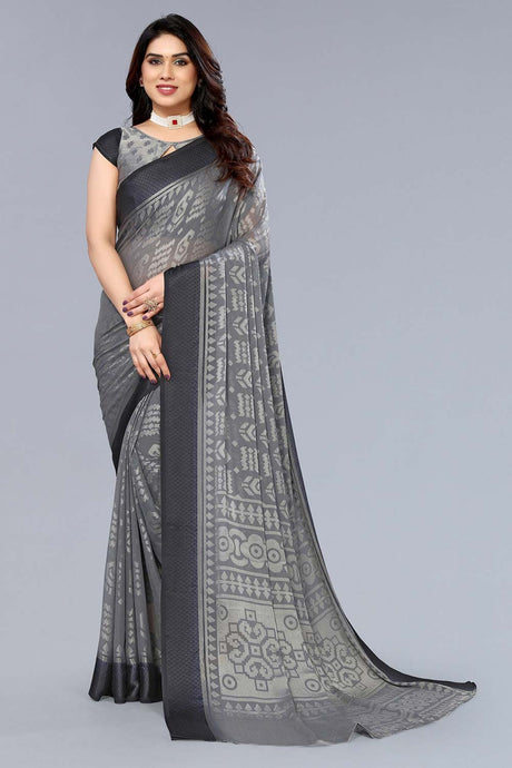 Grey Chiffon printed Saree