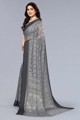 Grey Chiffon printed Saree