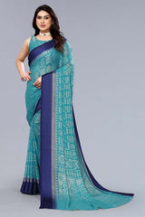 Green Chiffon printed Saree