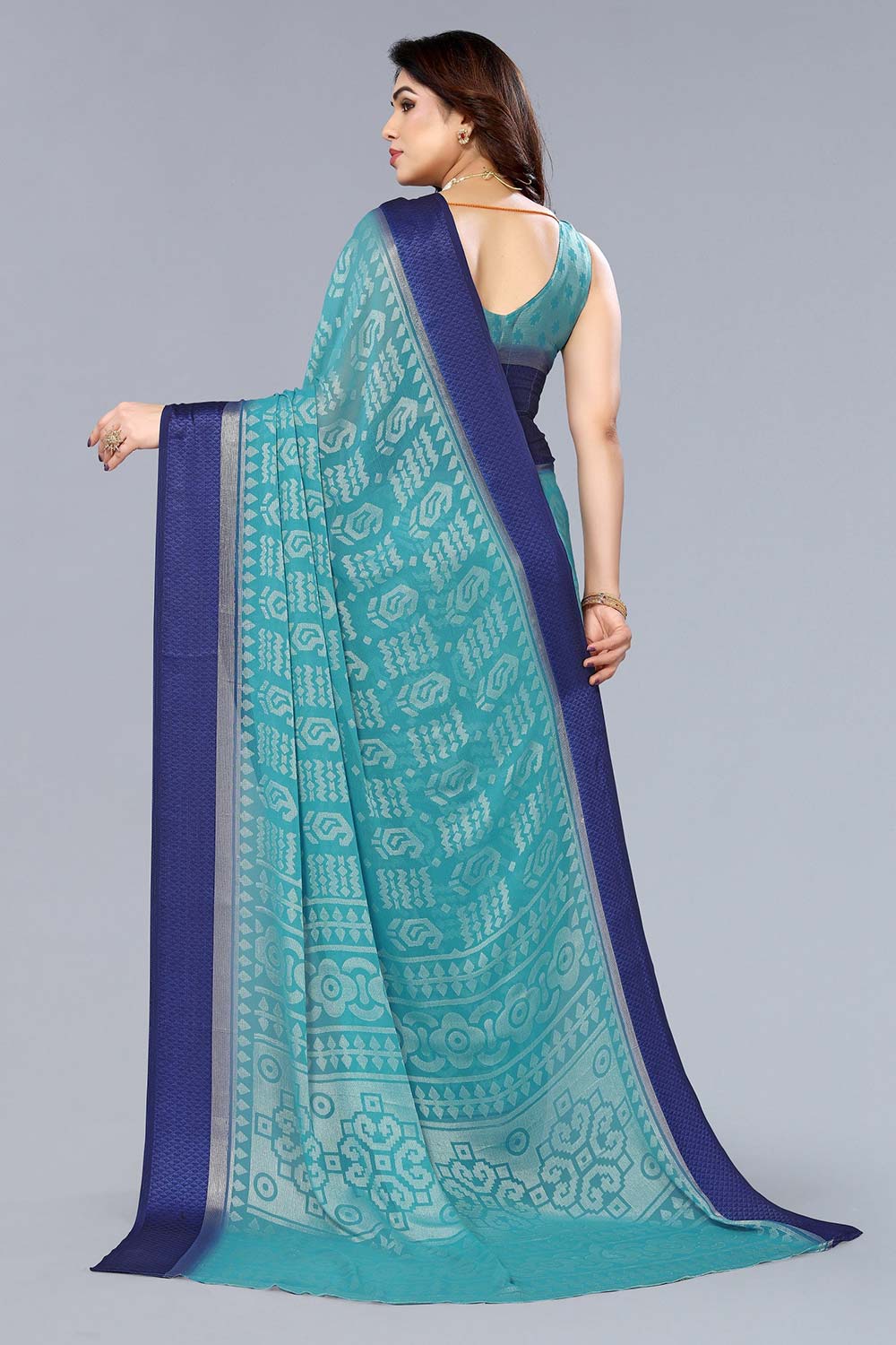 Green Chiffon printed Saree