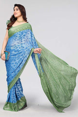 Blue Chiffon printed Saree