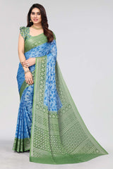 Blue Chiffon printed Saree